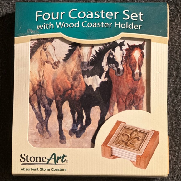 StoneArt Horse Coaster Set with Holder - Picture 1 of 3